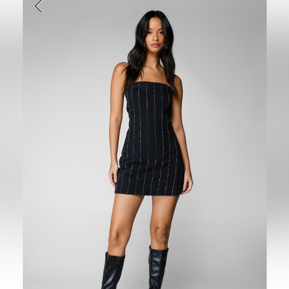 NWT Nasty Gal Diamanté Pinstripe Bandeau Mini Dress